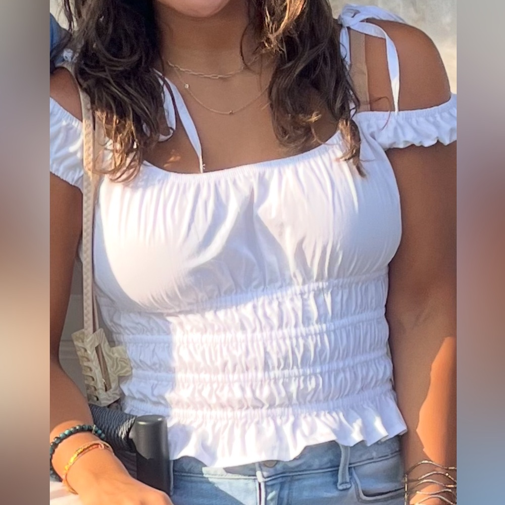 Motel Rocks White Smocked Crop top